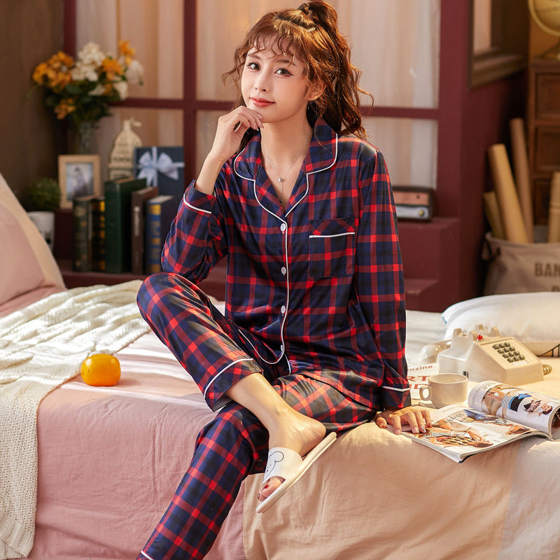 Women's Plaid Pajama Set - Long Sleeve Shirt & Long Pants Sleepwear