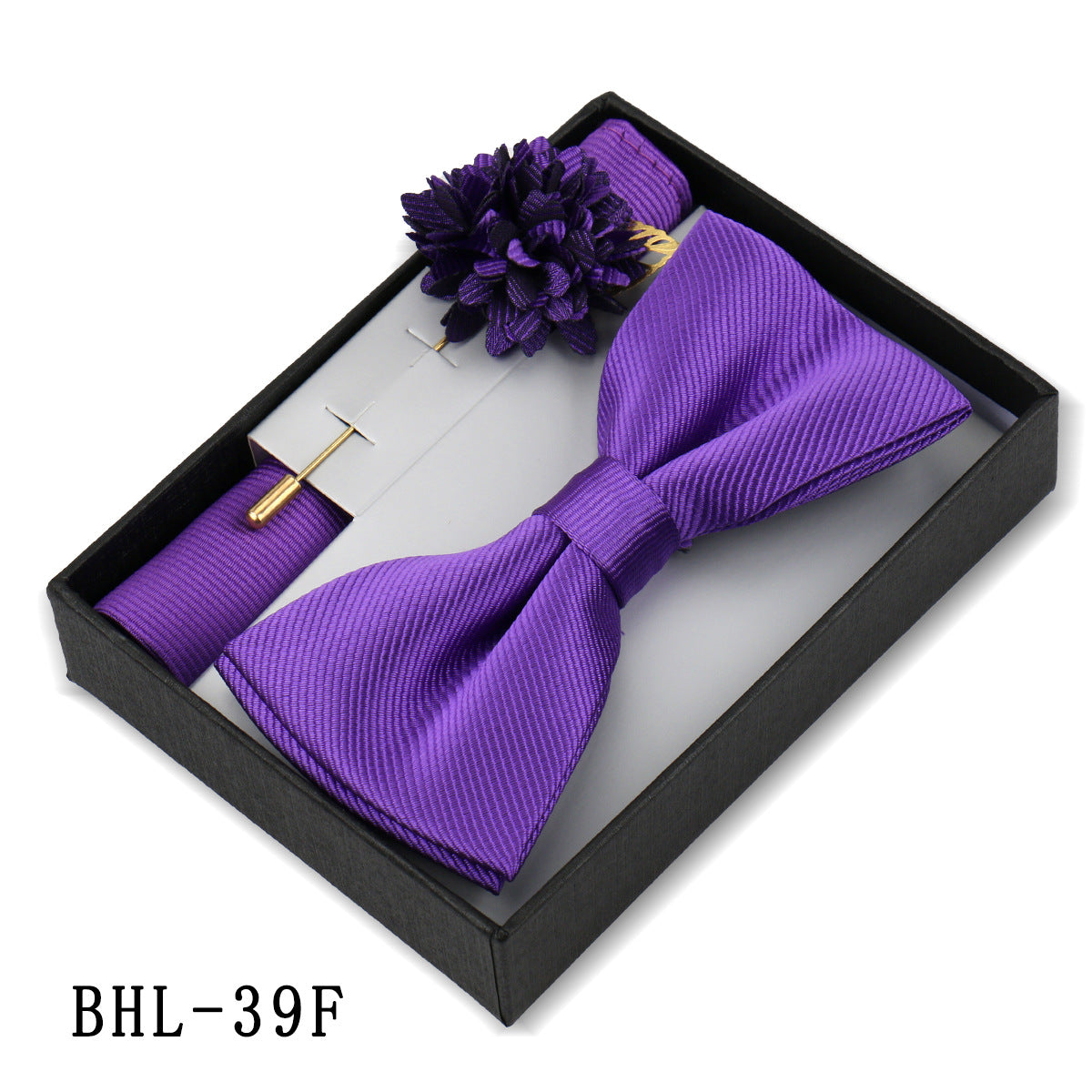 Men's Bow Tie Set Elegant Pocket Square Brooch Gift