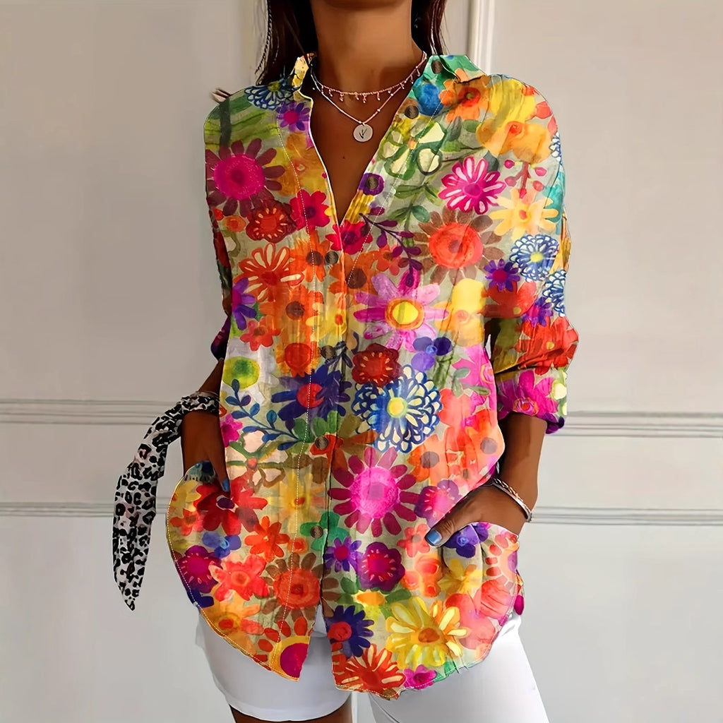 Women's Long-Sleeved Blouse with Print – Loose, Modern & Casually Elegant