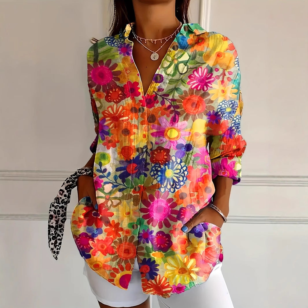 Women's Long-Sleeved Blouse with Print – Loose, Modern & Casually Elegant