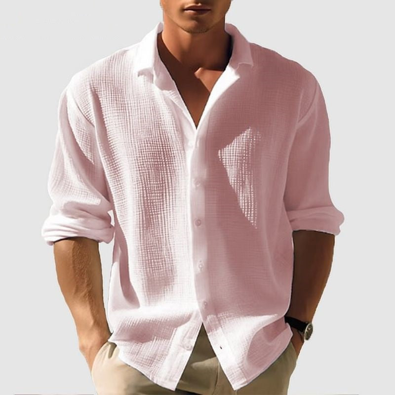 Men's Long-Sleeved Shirt Lapel | Casual Business Plain Spring Autumn