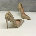 Women's Gold High Heels 12cm | Studded Mesh Design Party Shoes