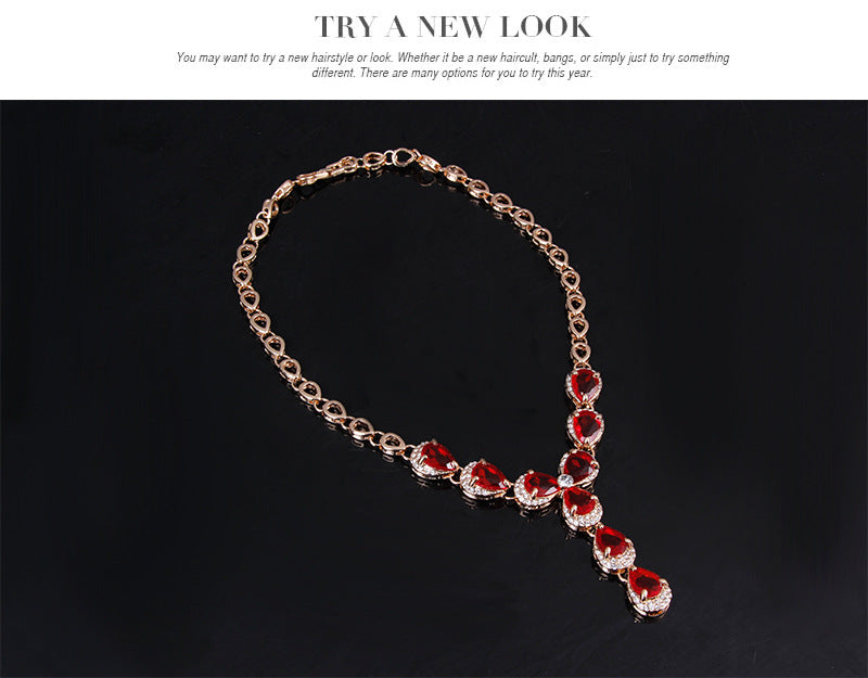 Luxurious Jewelry Set with Red Gemstones – Necklace, Earrings, Bracelet & Ring