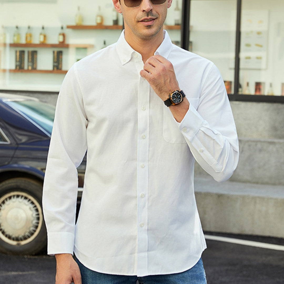 Herren Oxford Freizeithemd – Lockeres Casual Hemd in Unifarbe