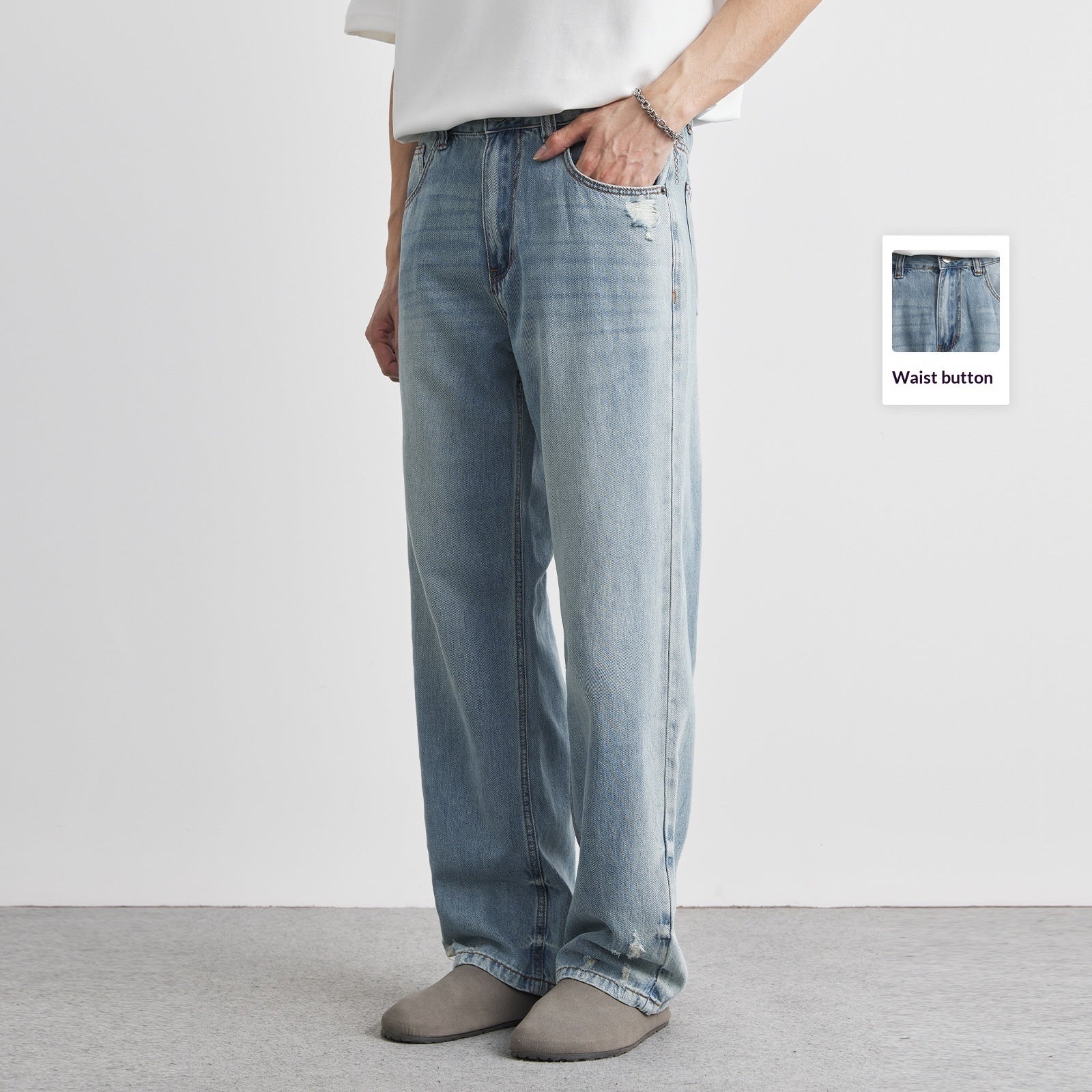Men's Ripped Jeans Light Blue – Straight Leg Denim Pants