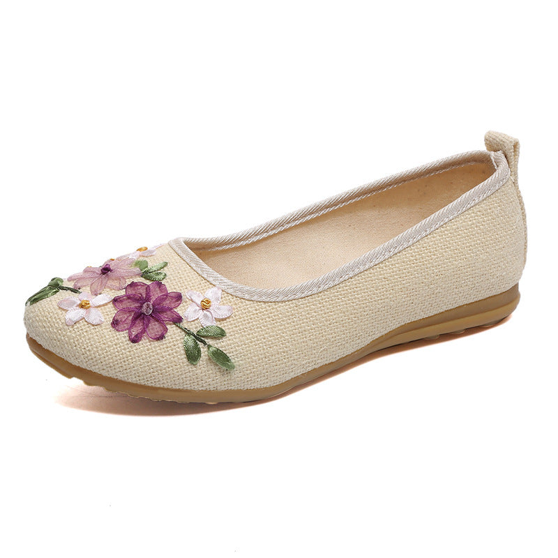Damen Leinen Ballerinas Ethno Stil | Bestickte Flats