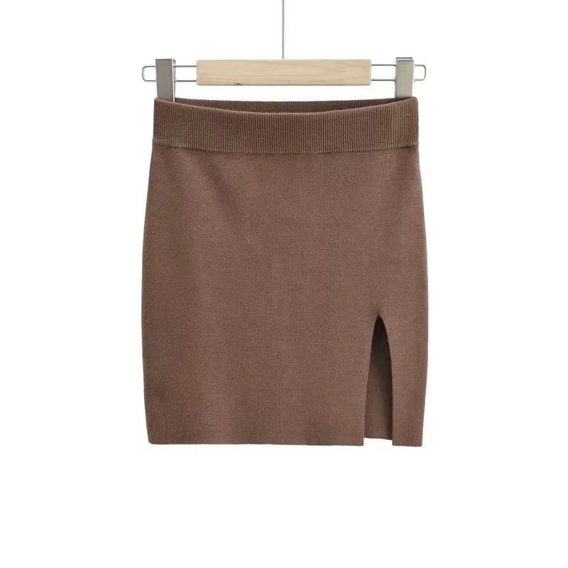 Damen Strick Minirock | Figurbetonter Rock mit Seitenschlitz