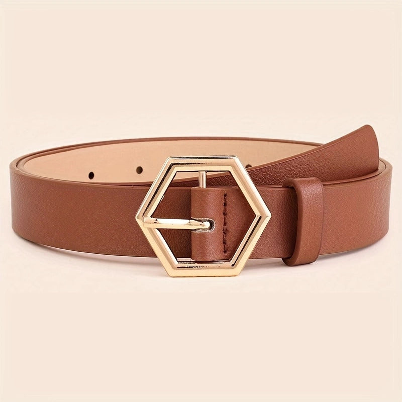 Damen Gürtel Gold Schnalle PU Leder | Stern Hexagon Modern Elegant