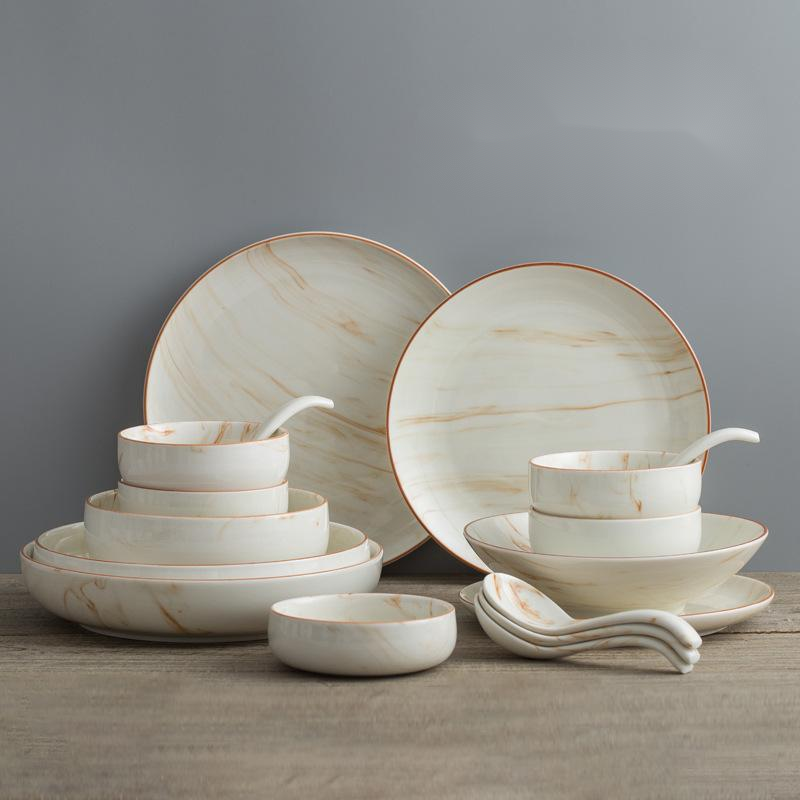 Keramik Schalen Teller Marmor | Elegantes Geschirr Set modern