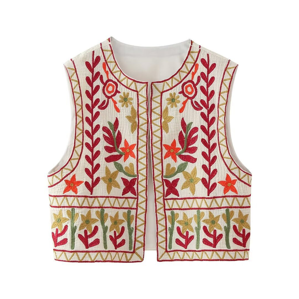 Women's Embroidered Vest | Round Neck Vintage Fashion Style