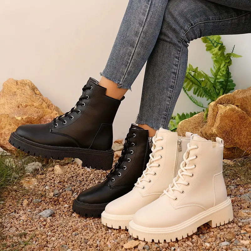 Women's Biker Ankle Boots with Profile Sole – Versatile Motorcycle Boots