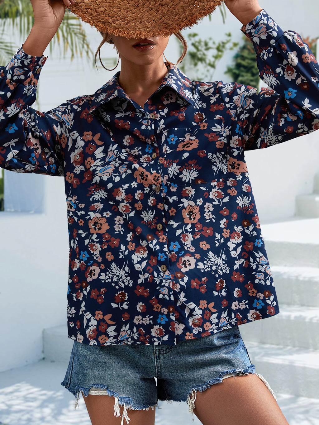 Women's Retro Long-Sleeved Blouse | Elegant Blouse with Print