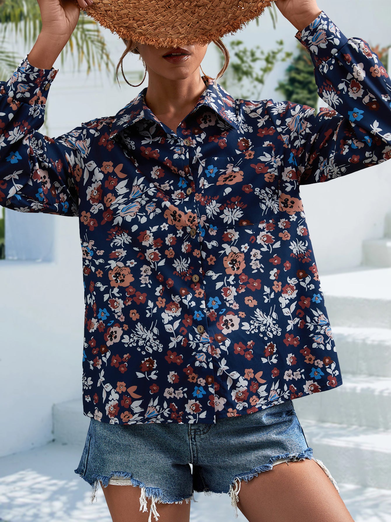 Retro Damenbluse Langarm | Elegante Bluse mit Print