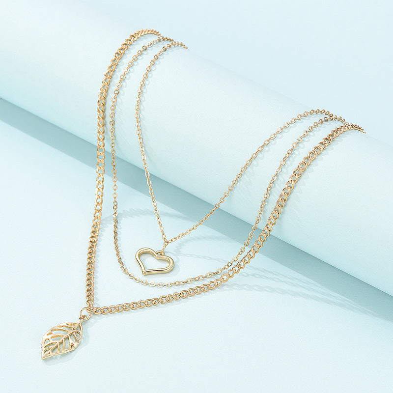 3-Piece Set of Layered Leaf Necklaces – Elegant Women's Jewelry in a Trendy Design