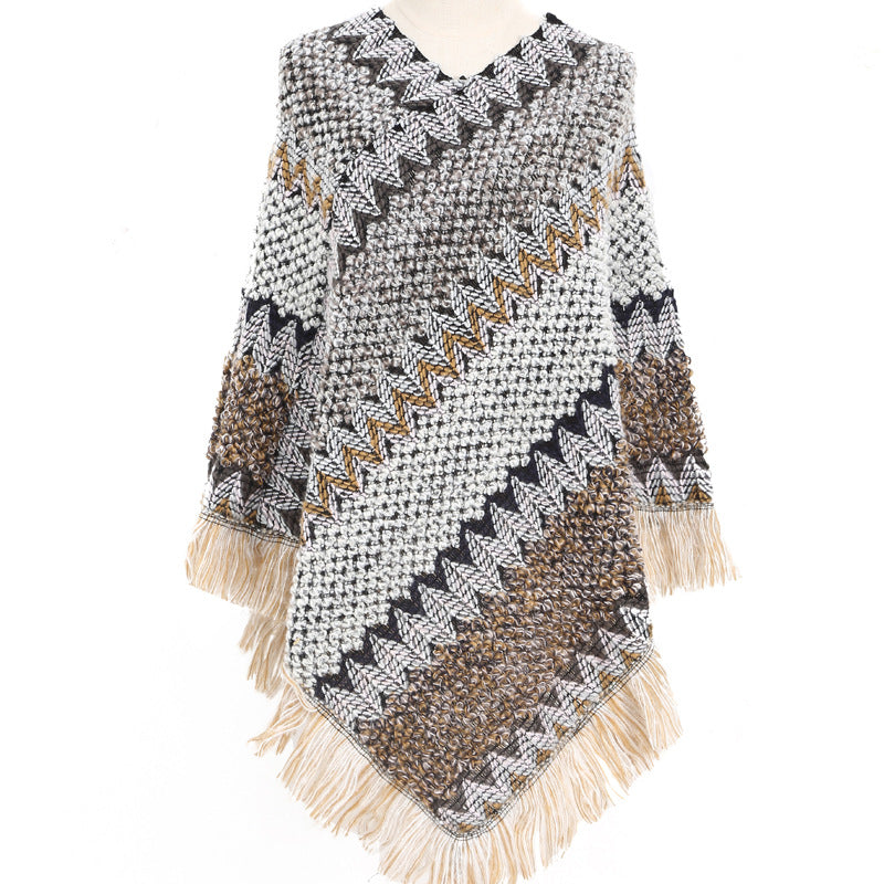 Women's Poncho Ethnic Warm Colorful Autumn Winter Cape Stylish