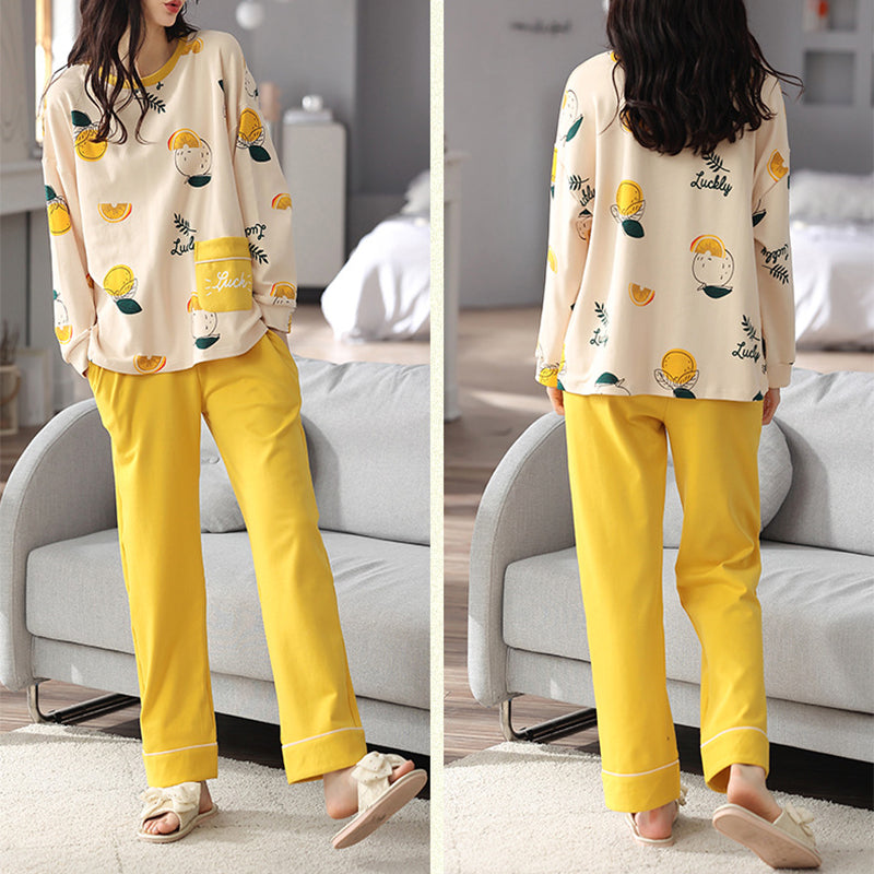 Damen Pyjama Set Print – Langarm Schlafanzug Herbst Winter
