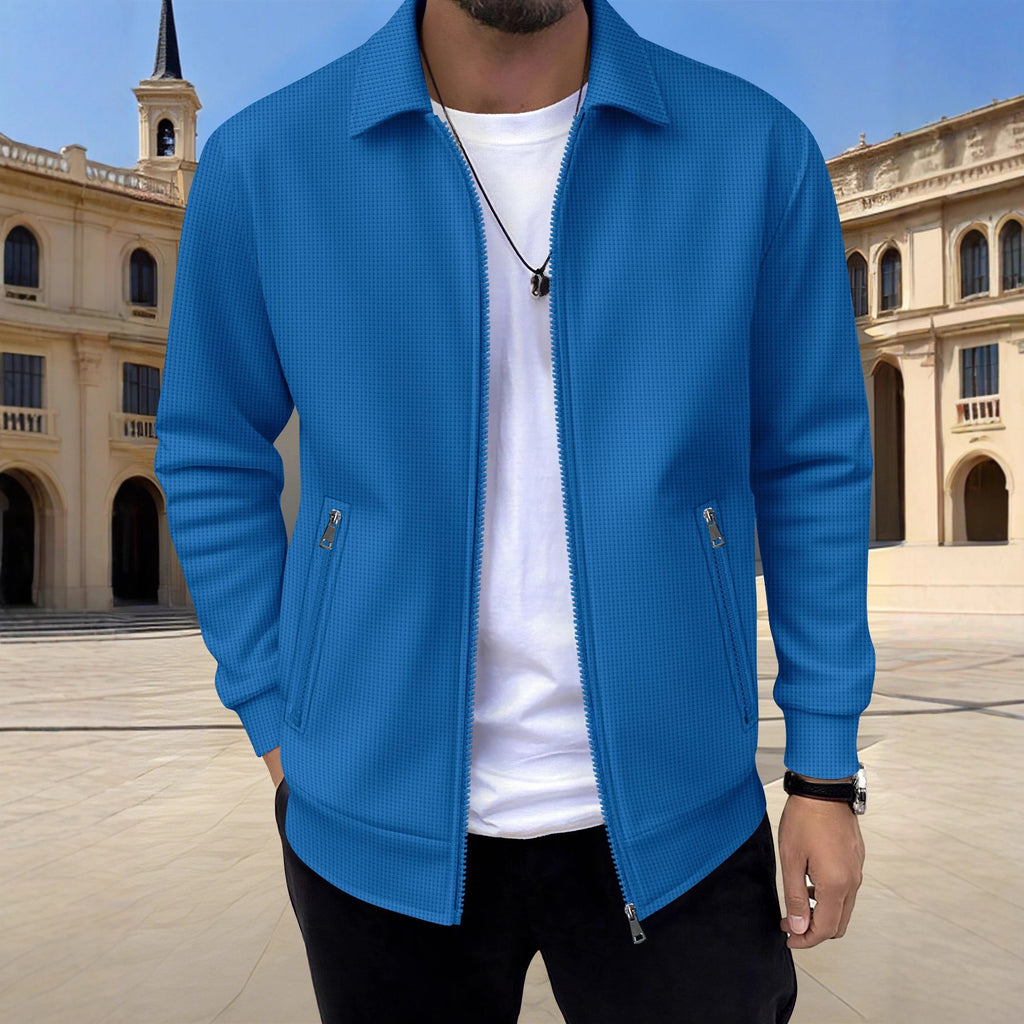 Men's Solid Zip Jacket – Stylish Long Sleeve Jacket with Pockets