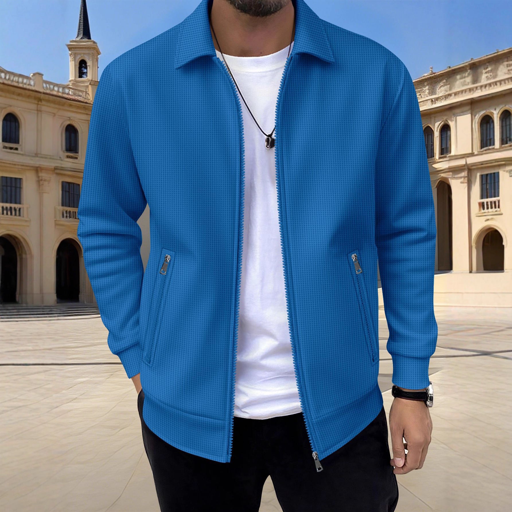 Men's Solid Zip Jacket – Stylish Long Sleeve Jacket with Pockets
