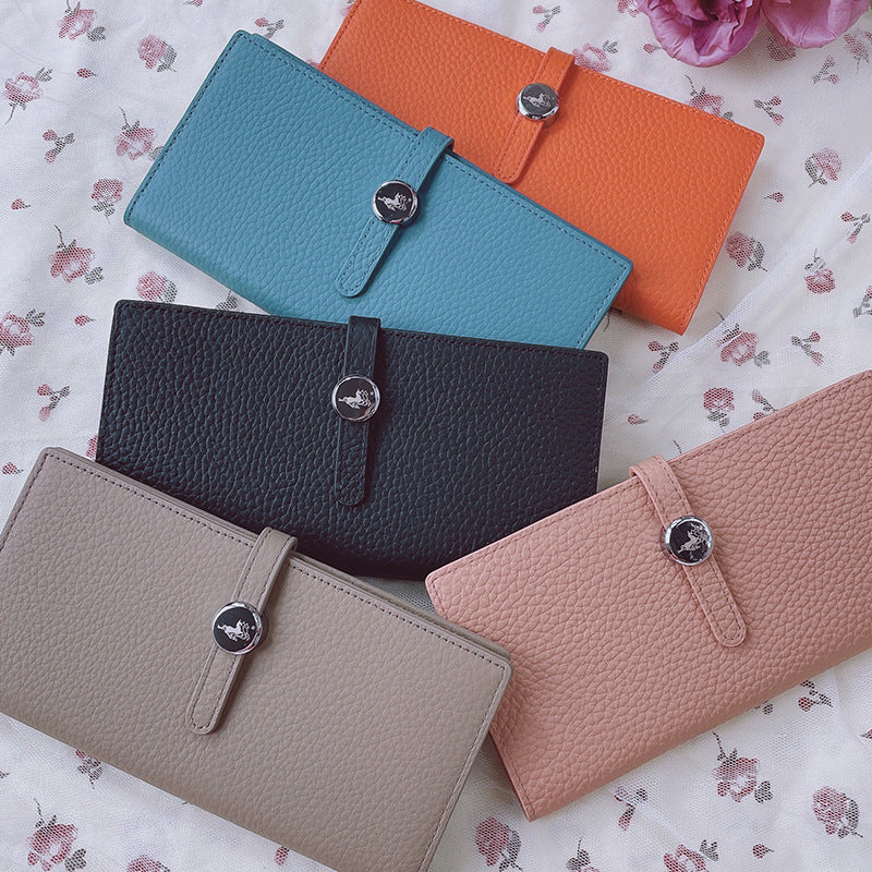 Genuine Leather Women's Wallets Luxury Long Hasp Litchi Pattern Coin Purses
