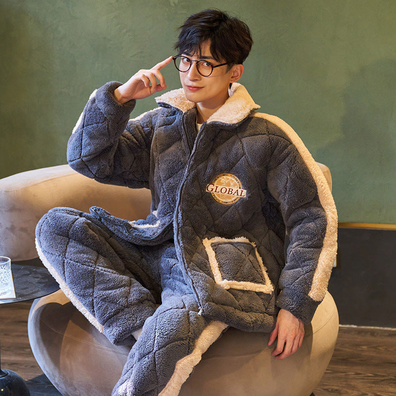 Herren Plüsch Pyjama Korallenvelours | Warmes Winter Set