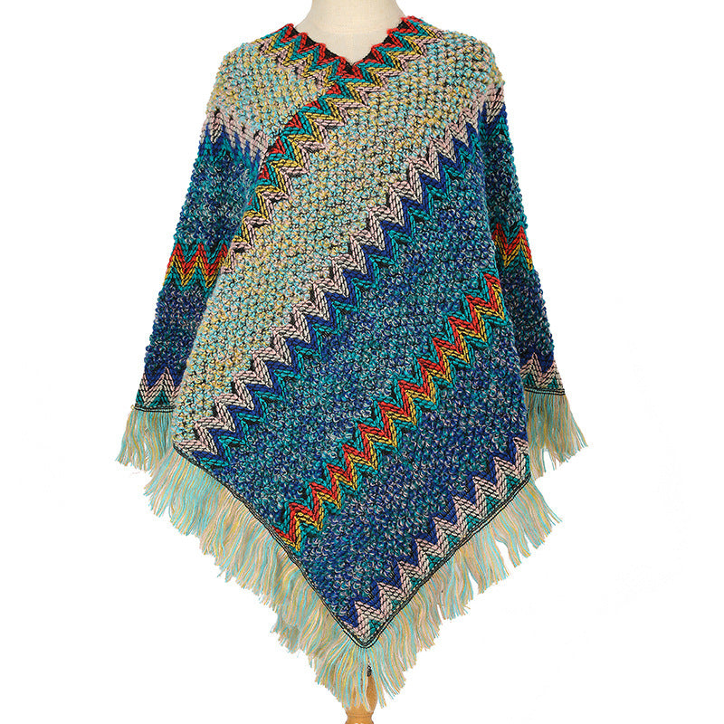 Women's Poncho Ethnic Warm Colorful Autumn Winter Cape Stylish
