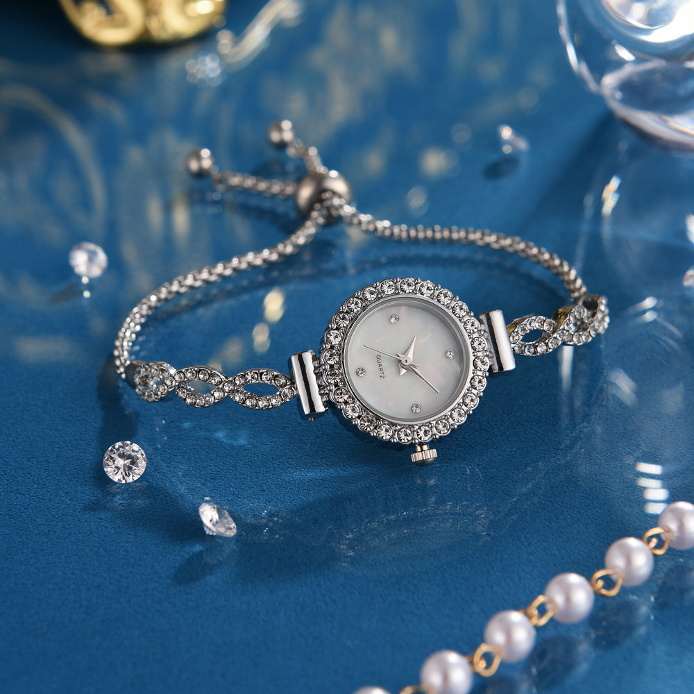 Neue modische runde Damenuhr mit Diamanten, verstellbarem Armband, Quarzuhr für Damen