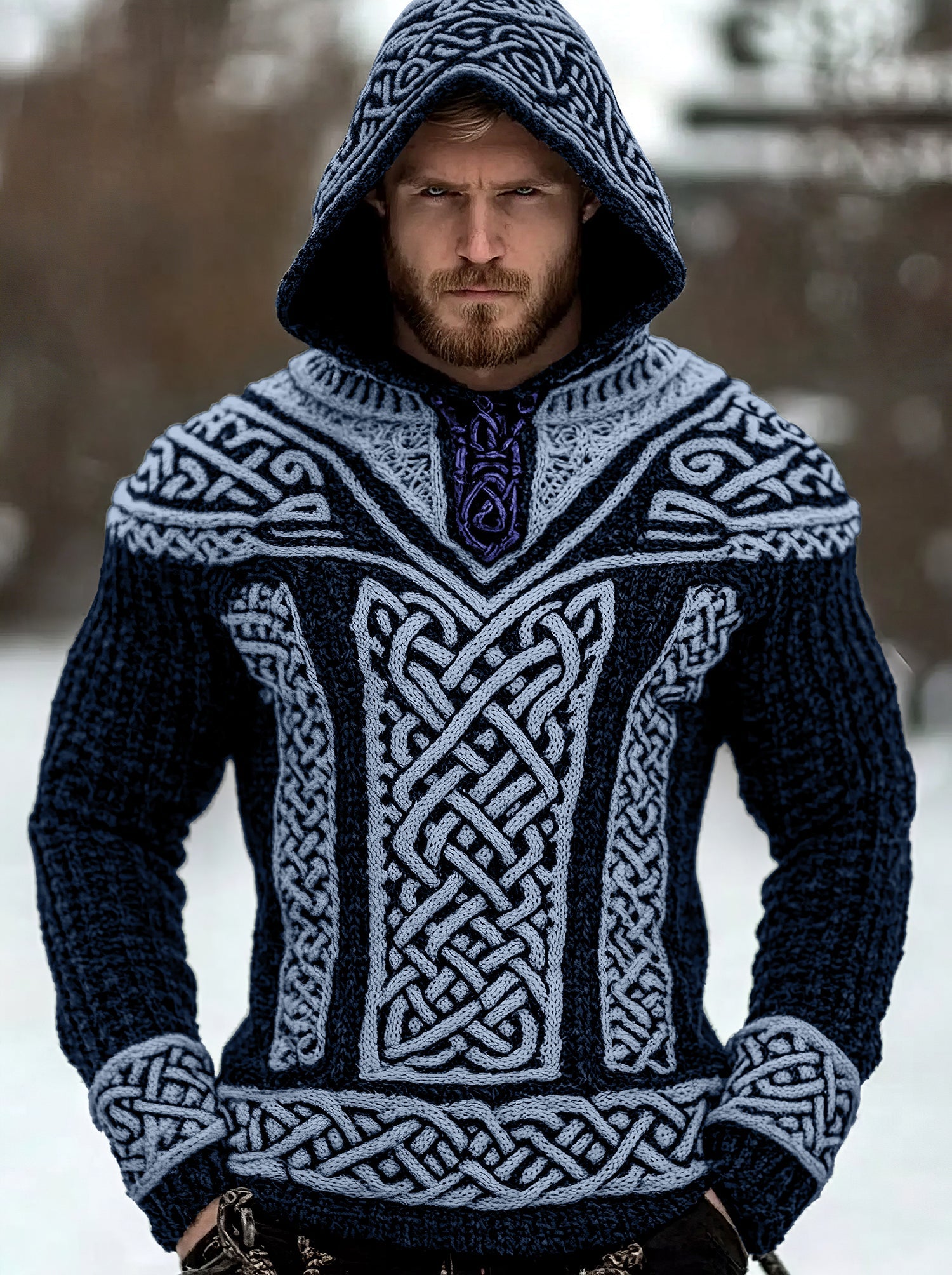 Men's Chunky Knit Hoodie – Long Sleeve Warm Pullover with Hood