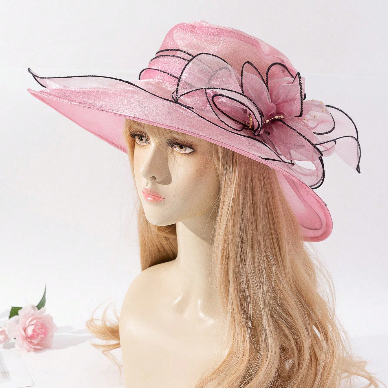 Elegant Chiffon Bucket Hat with Flowers – Lightweight Sun Protection Hat
