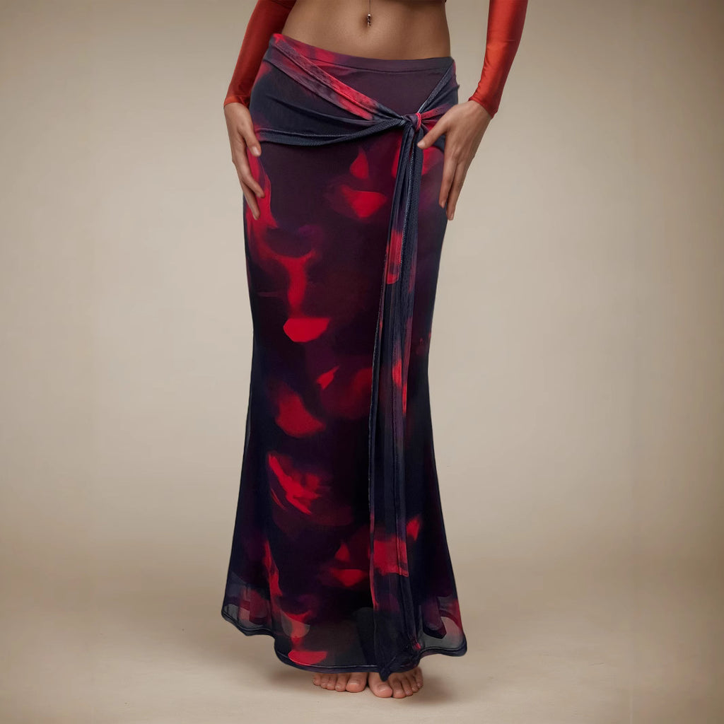 Retro Print Maxi Skirt – Figure-hugging Long Women's Skirt in Vintage Style