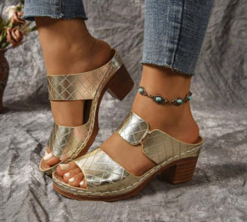 Women's Chunky Sandals Plaid Summer | comfortable trendy shoes