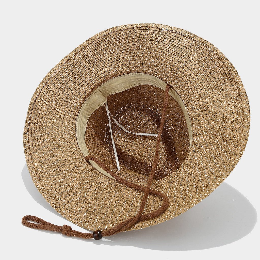 Women's Panama Straw Hat with Sequins – Windproof & Sun Protection