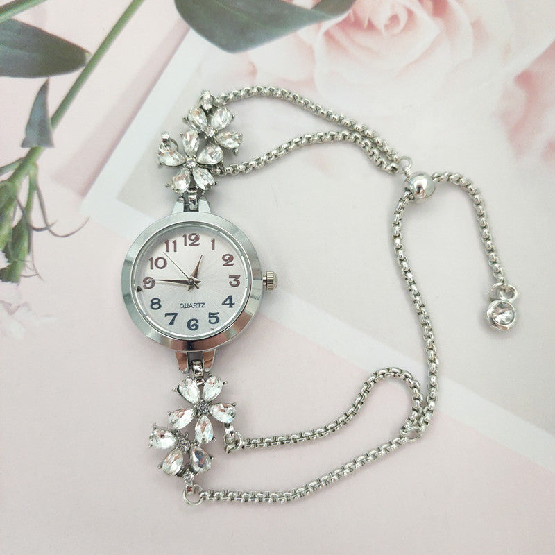 Ladies' Luxury Wristwatch, Flower Shape – Jewelry Watch with Rhinestones