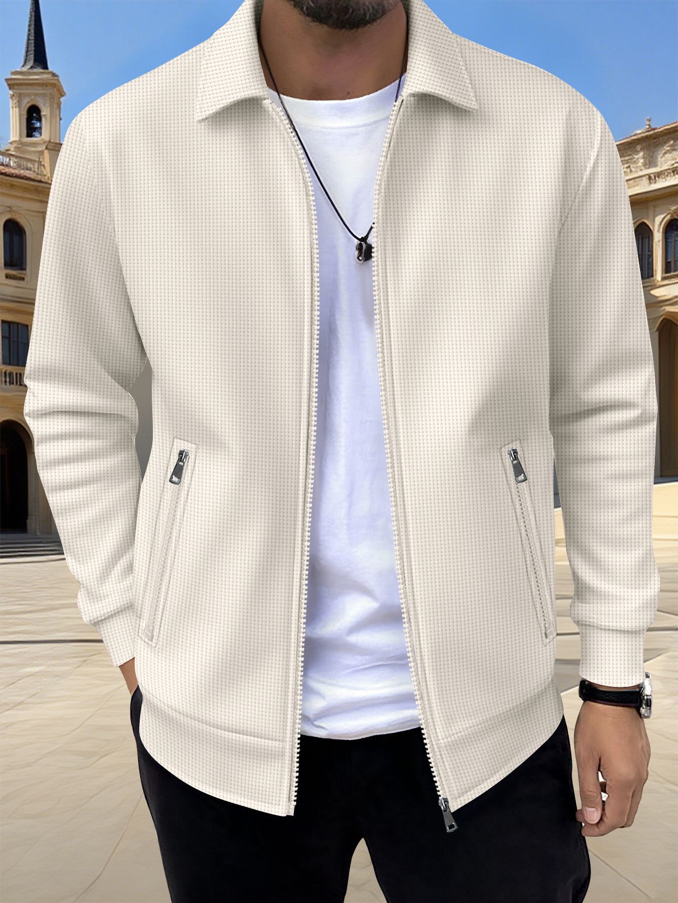 Men's Solid Zip Jacket – Stylish Long Sleeve Jacket with Pockets