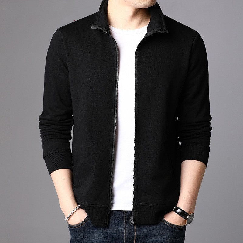 Men's Spring Jacket with Zipper – Solid Color Casual Jacket
