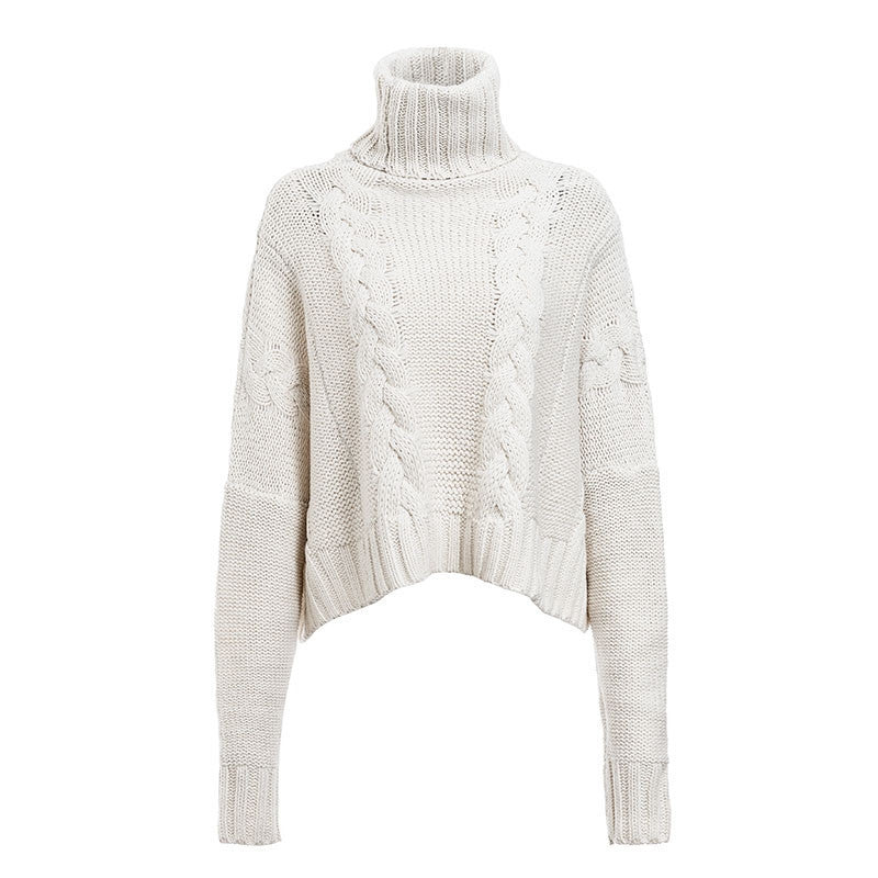 Damen Zopfmuster Rollkragenpullover | Kurzer Winterlook