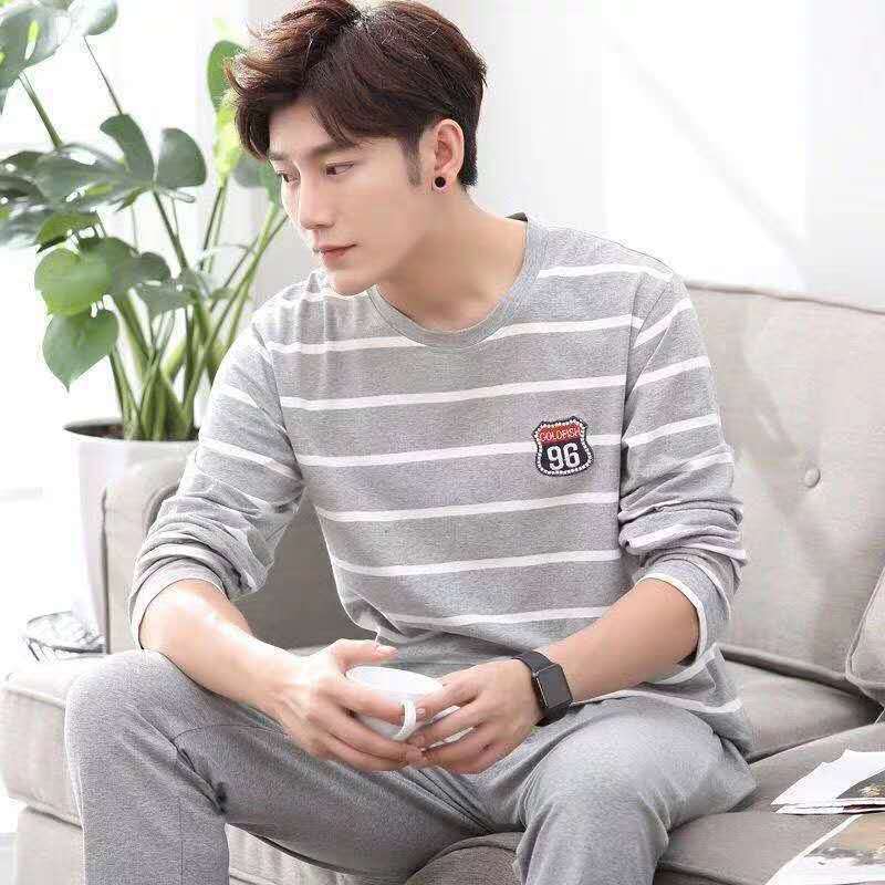 Herren Pyjama Langarm Set | Leichte Nachtwäsche Übergangssaison