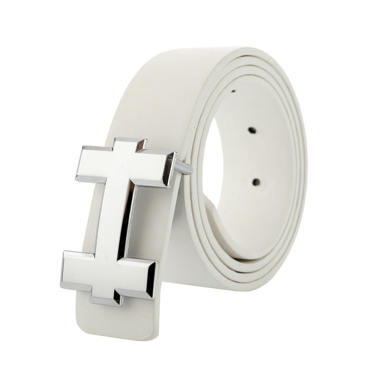 Designer Belt Men PU Leather H Buckle Elegant Jeans Business