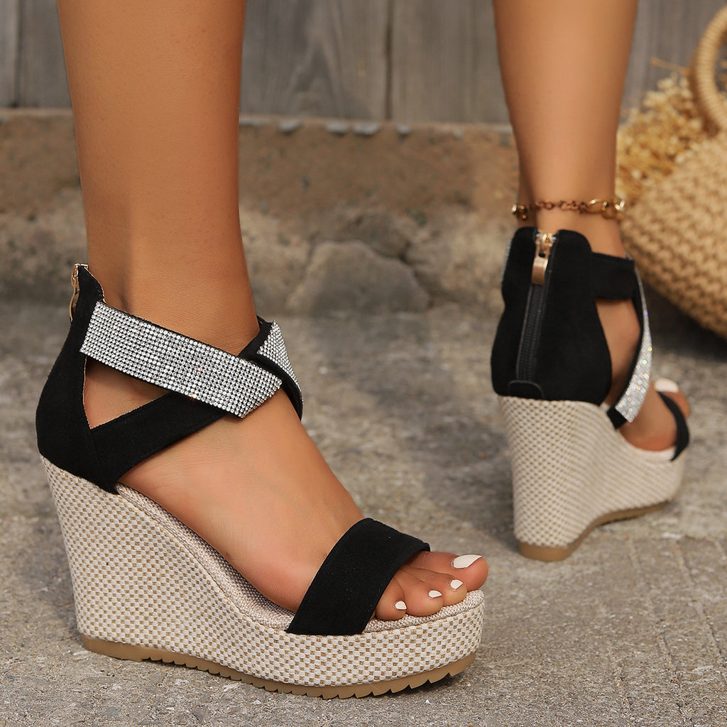Women's Rhinestone Wedge Sandals | Platform Peep Toe Summer Shoes