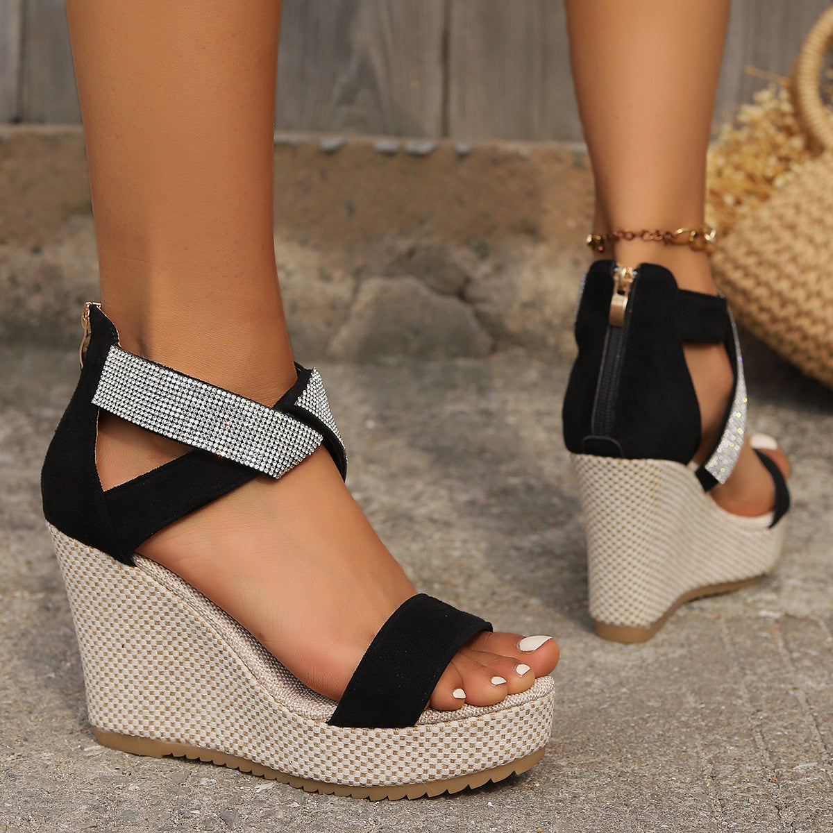Women's Rhinestone Wedge Sandals | Platform Peep Toe Summer Shoes