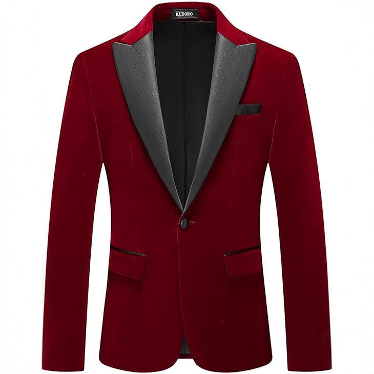 Men's Velvet Blazer with Lapel Collar – Elegant One-Button Suit Jacket