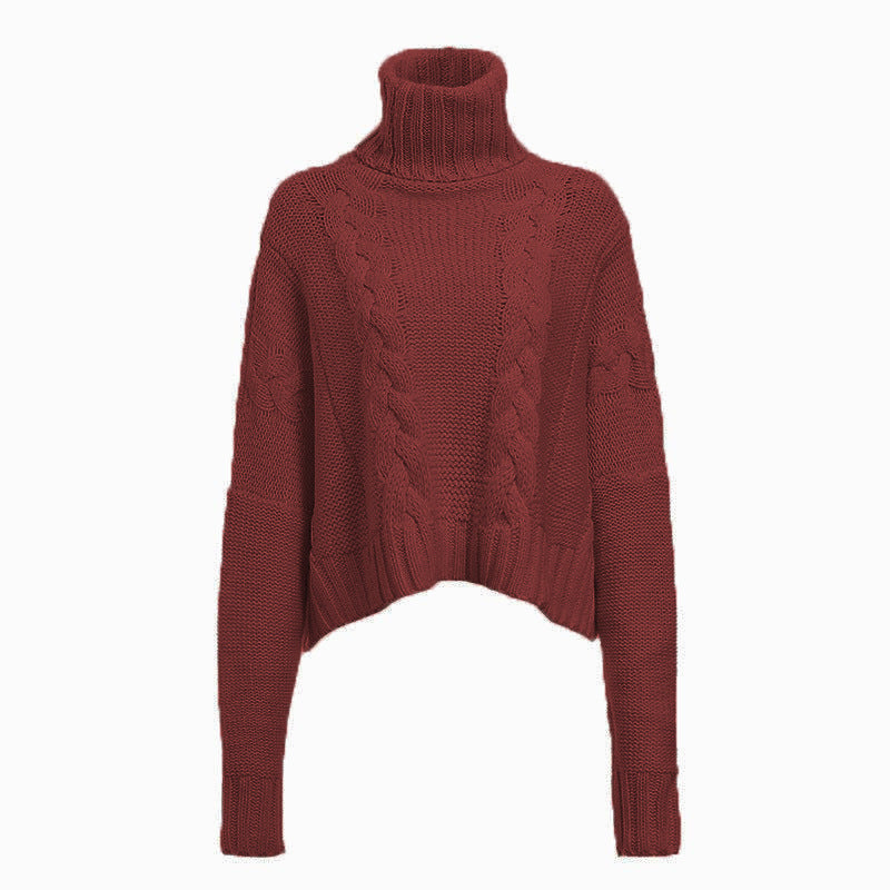 Damen Zopfmuster Rollkragenpullover | Kurzer Winterlook
