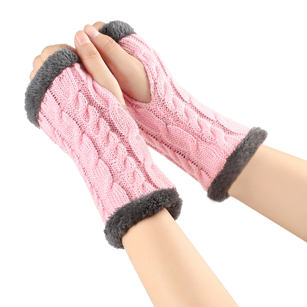 Women's Winter Knitted Fingerless Gloves – Plush Fleece Warm