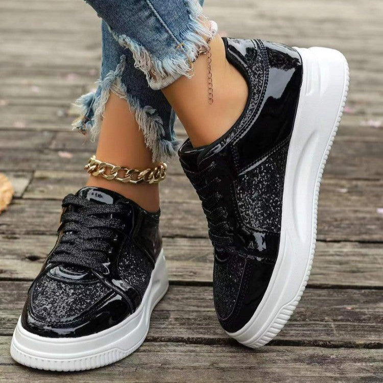 Damen Plateau Sneaker mit Pailletten – Rutschfeste Fashion Schuhe