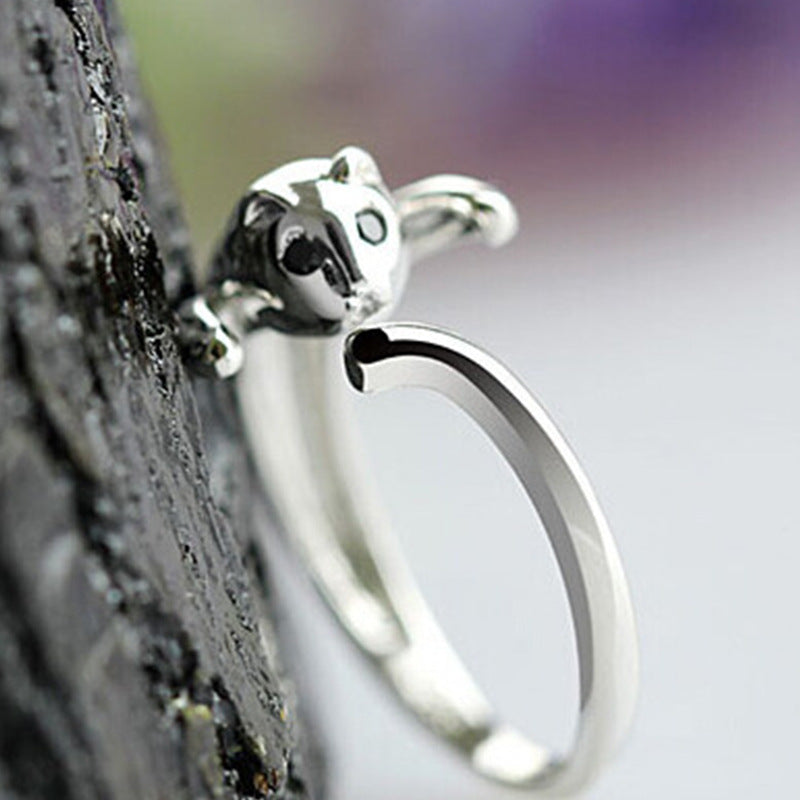 925 Sterling Silber Katzen Paarring – Verspielter Damenring mit Schwanzdesign