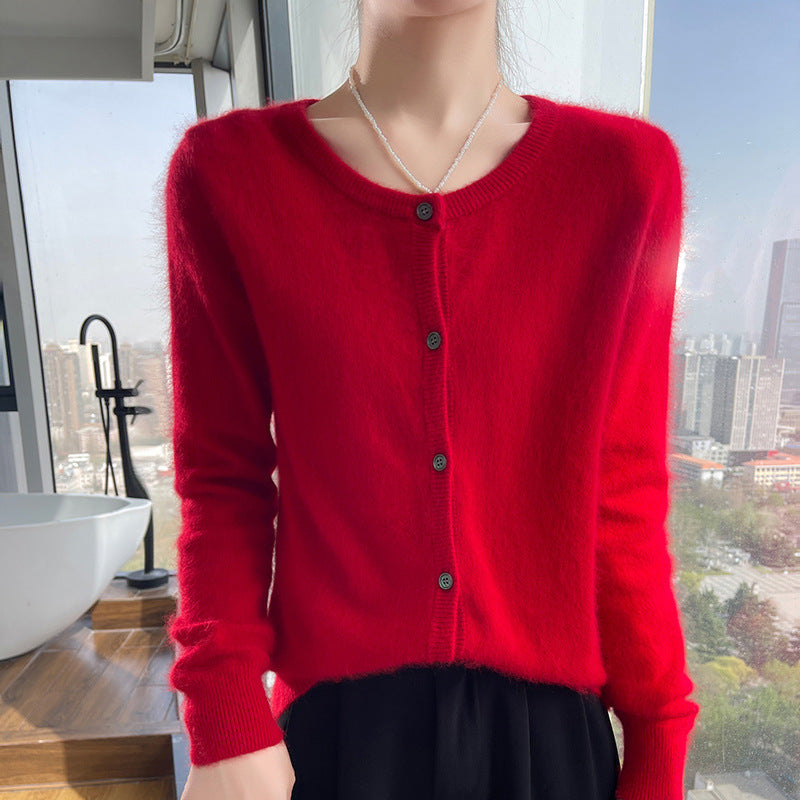 Short Knitted Sweater with Buttons – Loose Women's Cropped Pullover