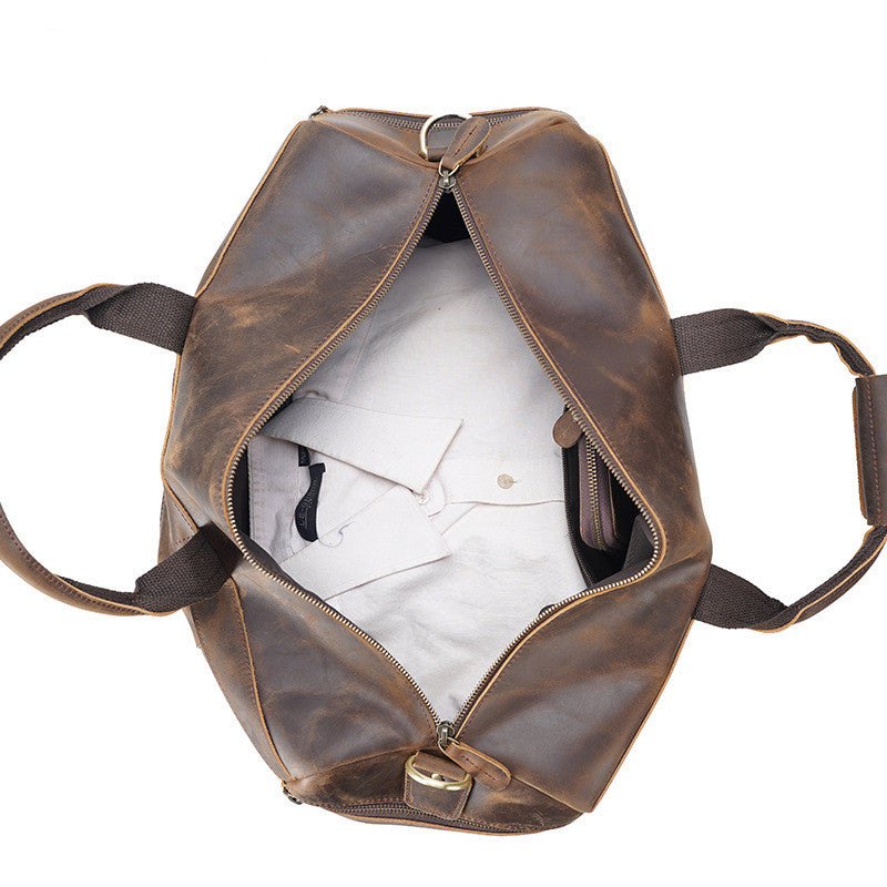 Men's Crazy Horse Leather Large Travel Bag - Vintage Premium Tote