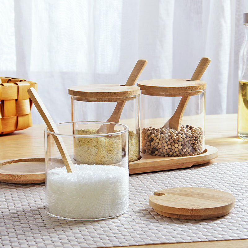 Spice jar with bamboo lid | Airtight kitchen storage jar