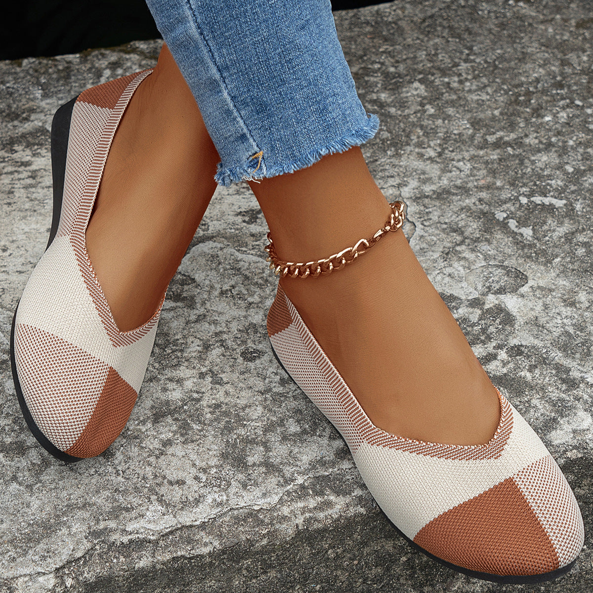 Damen Flyknit Loafer Colorblock | Atmungsaktive bequeme Flats