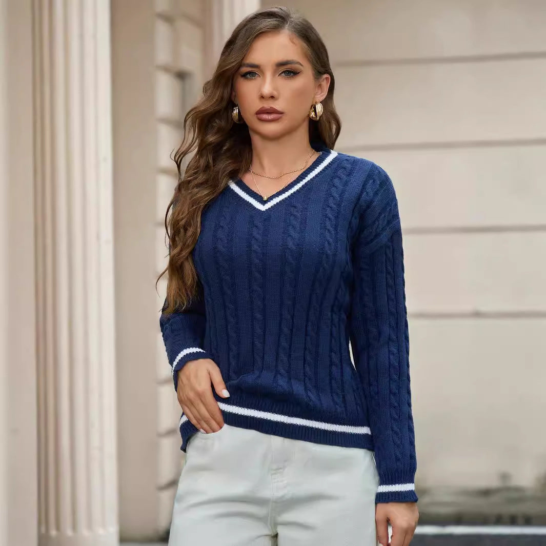 Damen V-Ausschnitt Pullover | Eleganter Strickpullover Stil