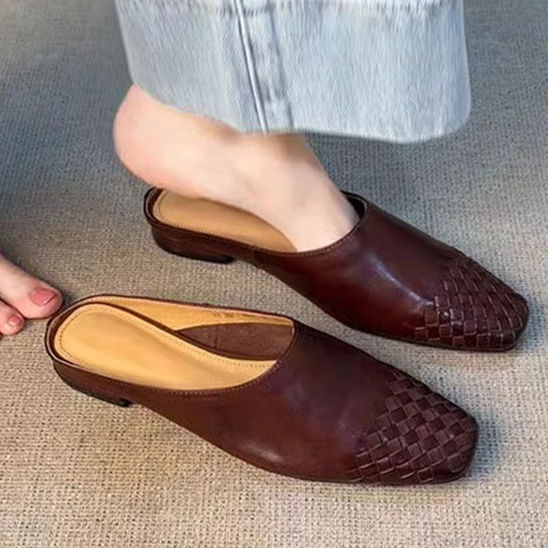 Women's Retro Braided Mules – Closed Toe Comfort Slippers